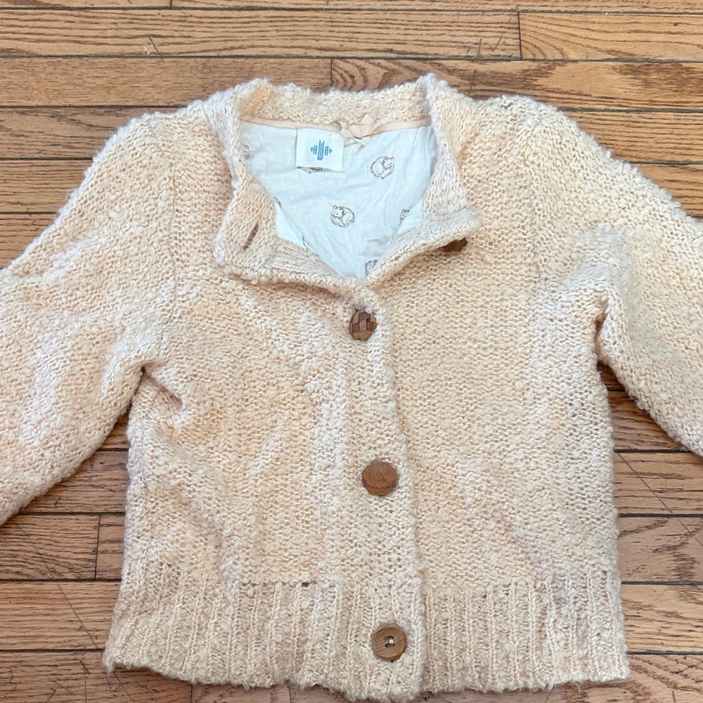 Anthro Cozy Cream Button-Up Boucle Cardigan